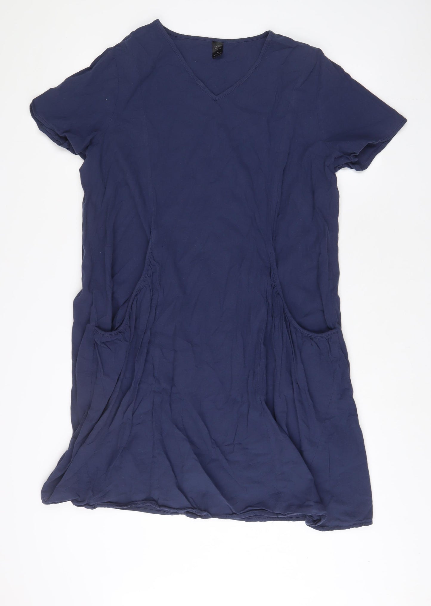 EMERY ROSE Womens Blue Linen A-Line Size XL V-Neck Pullover