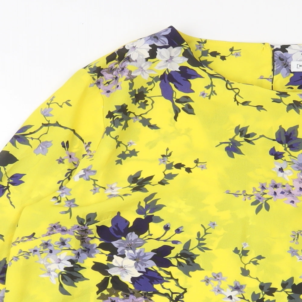 Warehouse Womens Yellow Floral Polyester Basic Blouse Size 14 Crew Neck