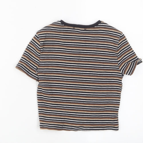 New Look Girls Brown Striped Cotton Cropped T-Shirt Size 10-11 Years Crew Neck Pullover