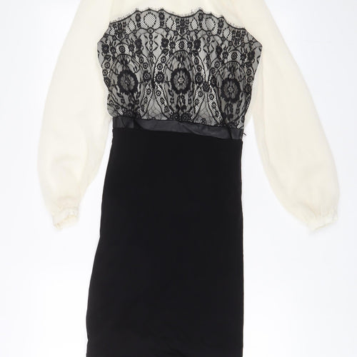 Mango Womens Ivory Polyester A-Line Size S Crew Neck Zip - Lace