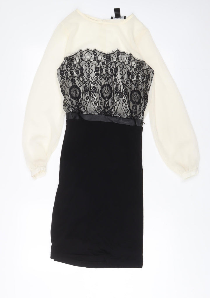 Mango Womens Ivory Polyester A-Line Size S Crew Neck Zip - Lace