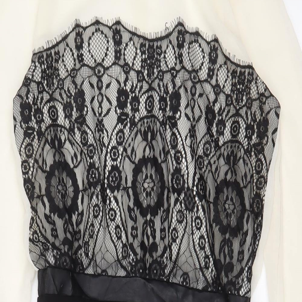 Mango Womens Ivory Polyester A-Line Size S Crew Neck Zip - Lace