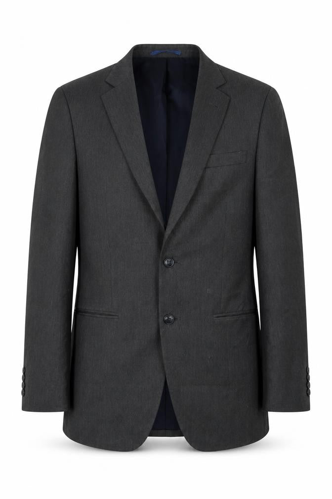 Front view of Marks & Spencer men’s grey polyester jacket suit jacket, size 38, regular - inside pockets