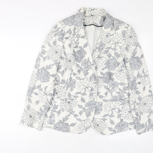 Classic Womens White Floral Jacket Size 12 Button
