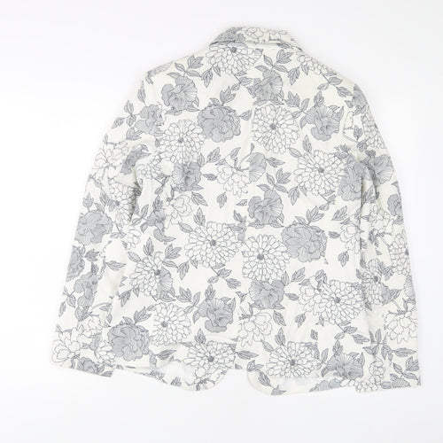Classic Womens White Floral Jacket Size 12 Button