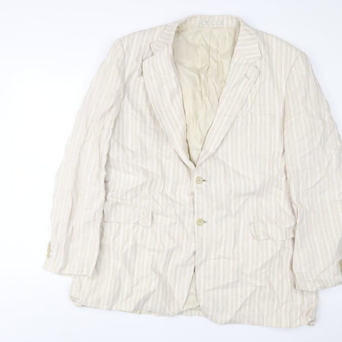 Brook Taverner Mens Beige Striped Linen Jacket Suit Jacket Size 48 Regular