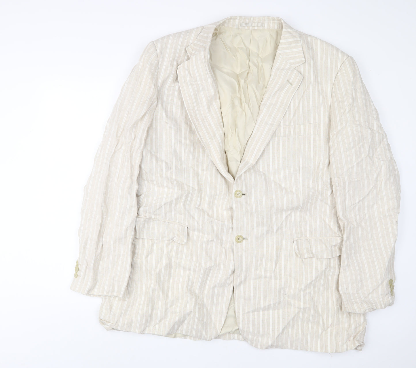 Brook Taverner Mens Beige Striped Linen Jacket Suit Jacket Size 48 Regular