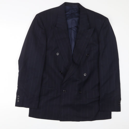 Lino Vierra Mens Blue Striped Polyester Jacket Suit Jacket Size 40 Regular