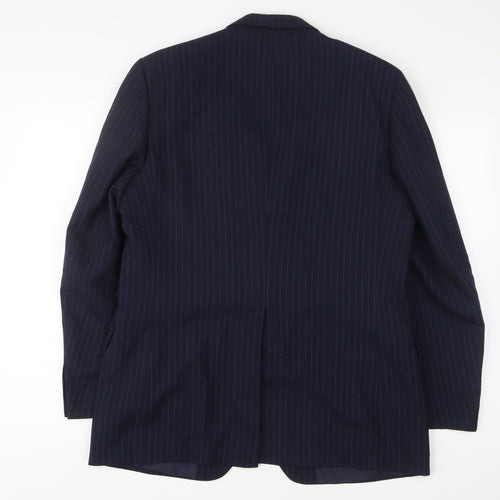 St Michael Mens Blue Striped Wool Jacket Suit Jacket Size 42 Regular