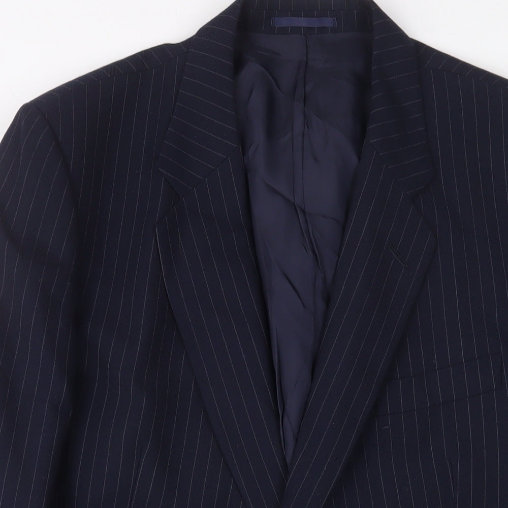 St Michael Mens Blue Striped Wool Jacket Suit Jacket Size 42 Regular