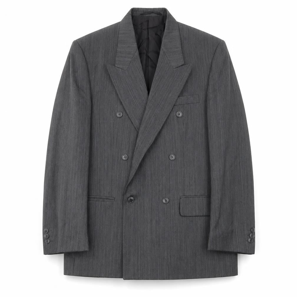 Front view of Pierro Cini men’s grey wool jacket suit jacket, size 38, regular