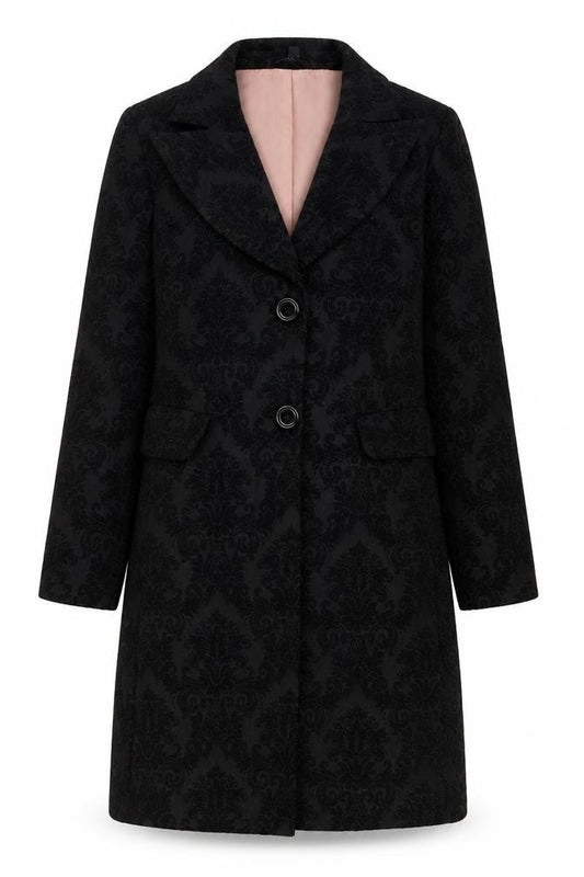 Front view of Savida women’s black jacket, size UK 10, button - embroidered