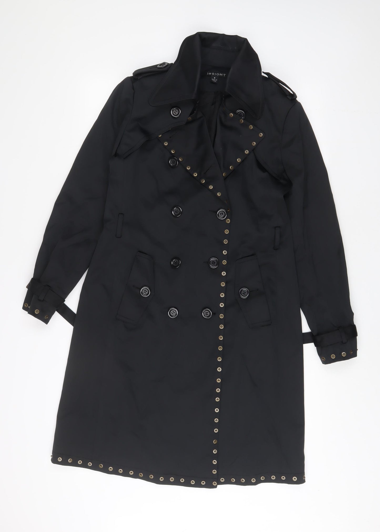 Insight Womens Black Overcoat Coat Size 8 Button - Studded