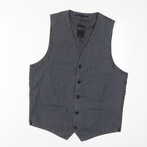 Blue Inc Mens Grey Striped Polyester Jacket Suit Waistcoat Size M Regular