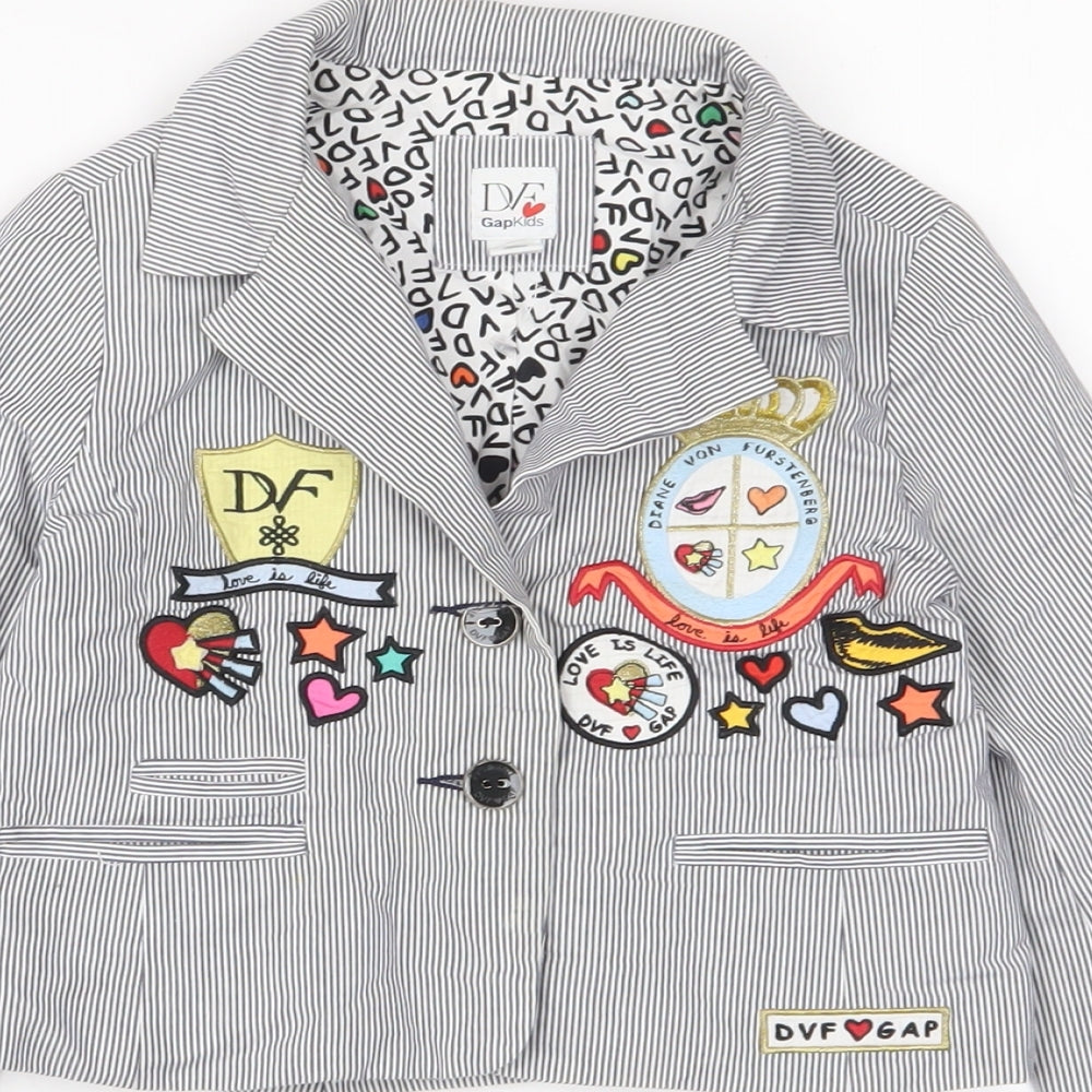 Gap Girls Blue Striped Jacket Blazer Size 6-7 Years Button - Embroidered
