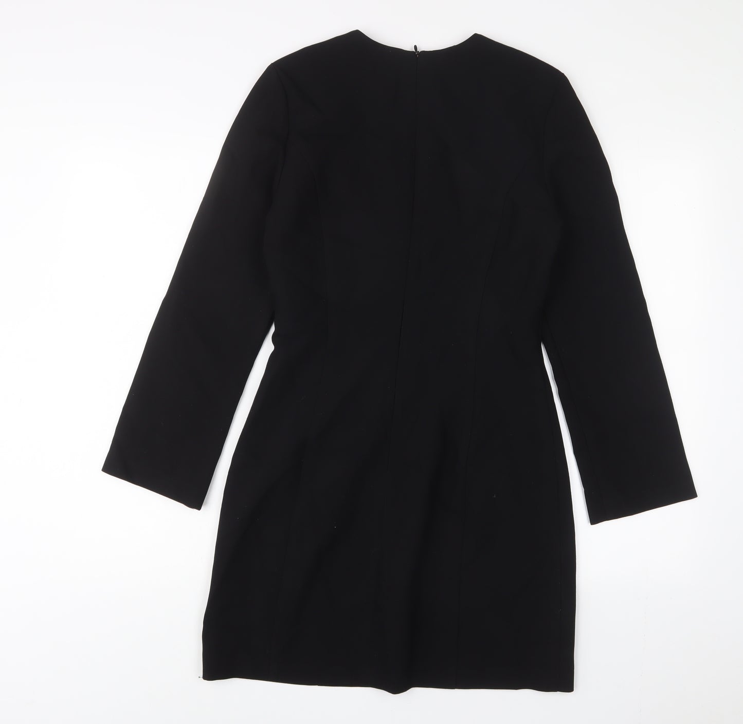 H&M Womens Black Polyester A-Line Size XS Crew Neck Zip