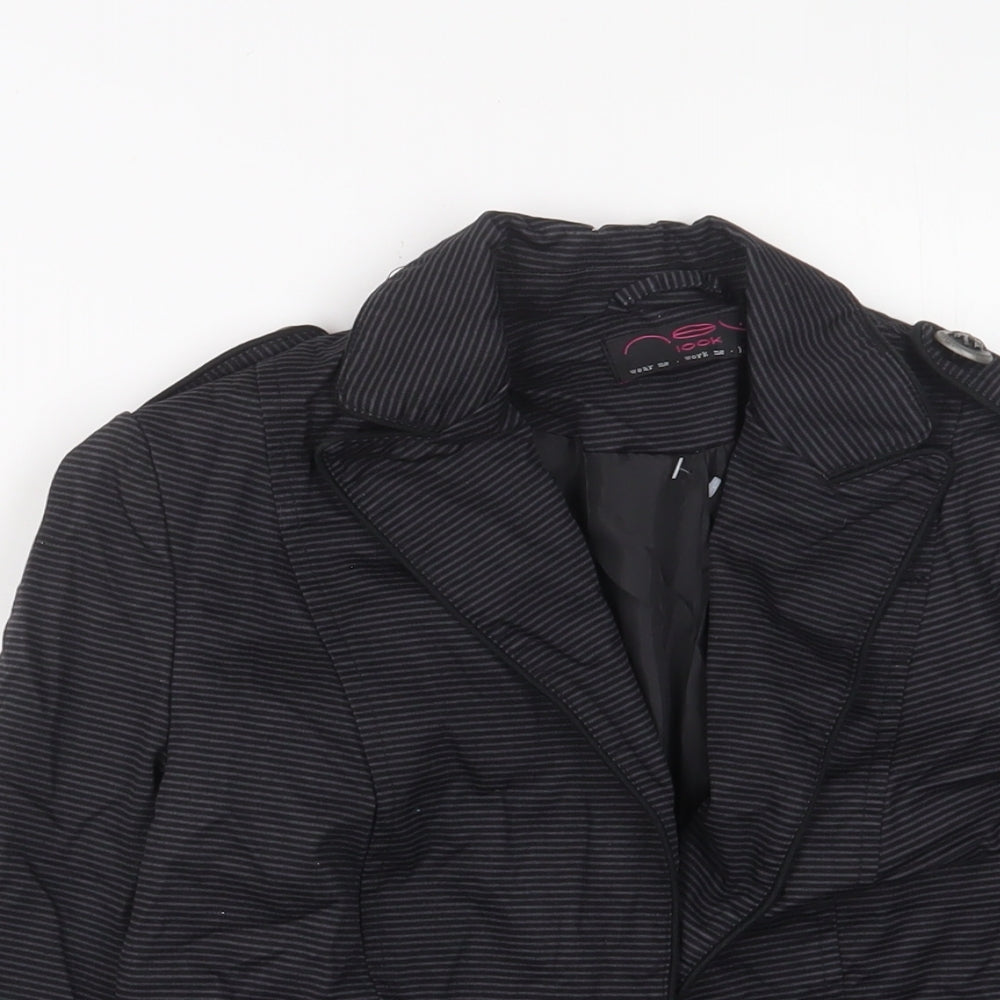 New Look Womens Black Striped Jacket Blazer Size 8 Button - Pockets