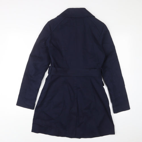 H&M Womens Blue Overcoat Coat Size 8 Button - Belted