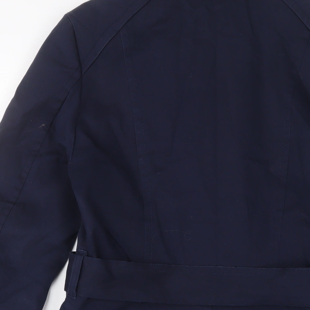 H&M Womens Blue Overcoat Coat Size 8 Button - Belted