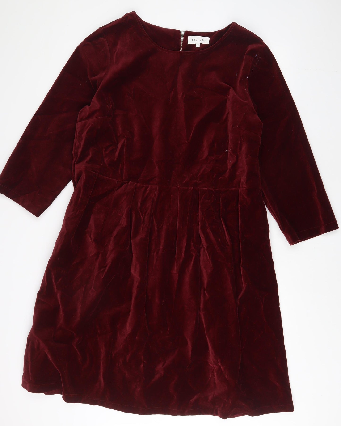 Thought Womens Red Cotton A-Line Size 18 Boat Neck Zip