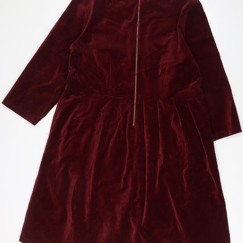 Thought Womens Red Cotton A-Line Size 18 Boat Neck Zip