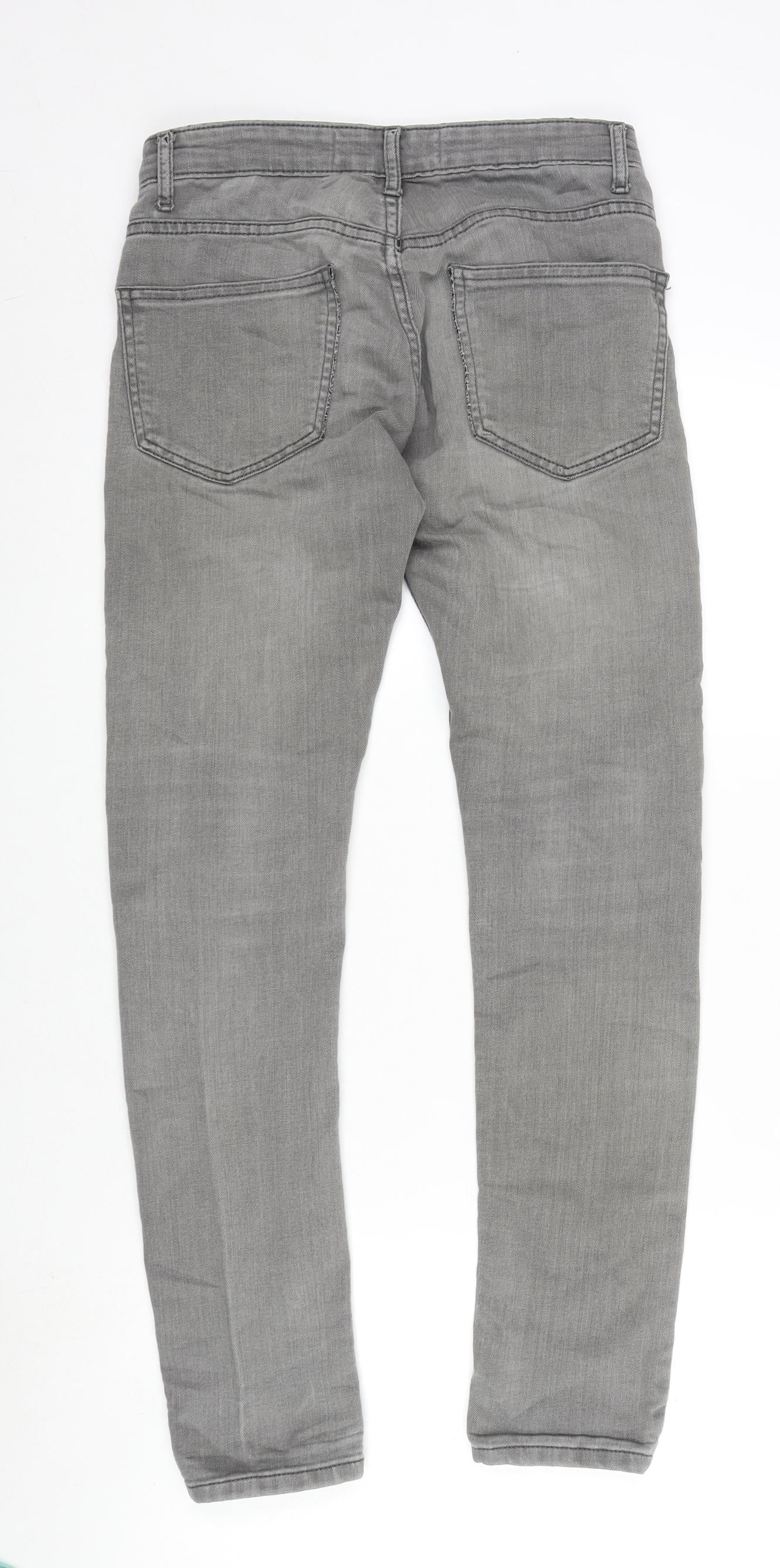 Topman Mens Grey Cotton Blend Skinny Jeans Size 28 in L30 in Regular