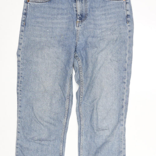 Topshop Womens Blue Cotton Blend Straight Jeans Size 30 in L28 in Regular Zip - Raw Hem