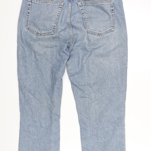 Topshop Womens Blue Cotton Blend Straight Jeans Size 30 in L28 in Regular Zip - Raw Hem
