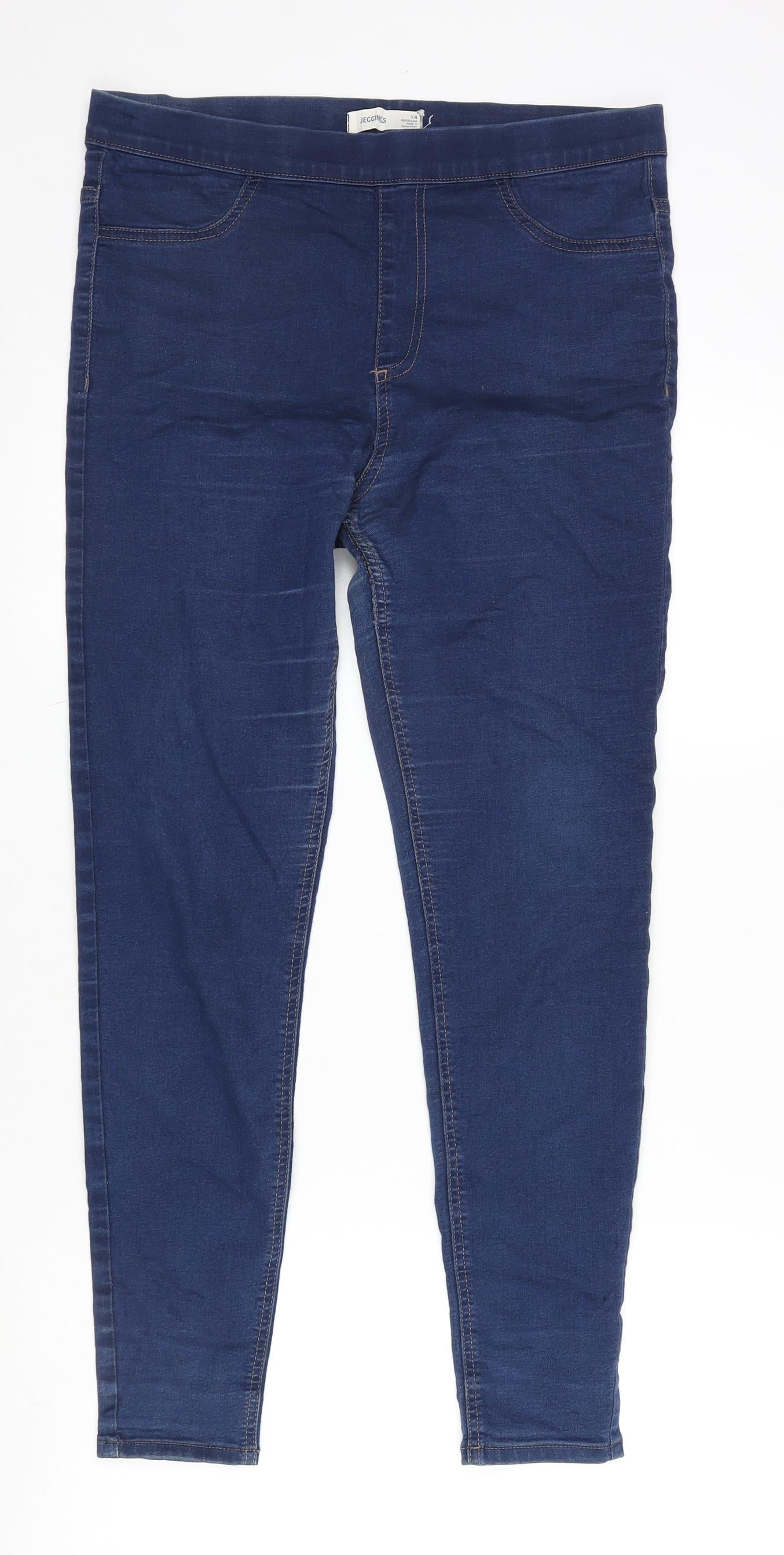 M&S Womens Blue Cotton Blend Jegging Jeans Size 14 L27.5 in Regular