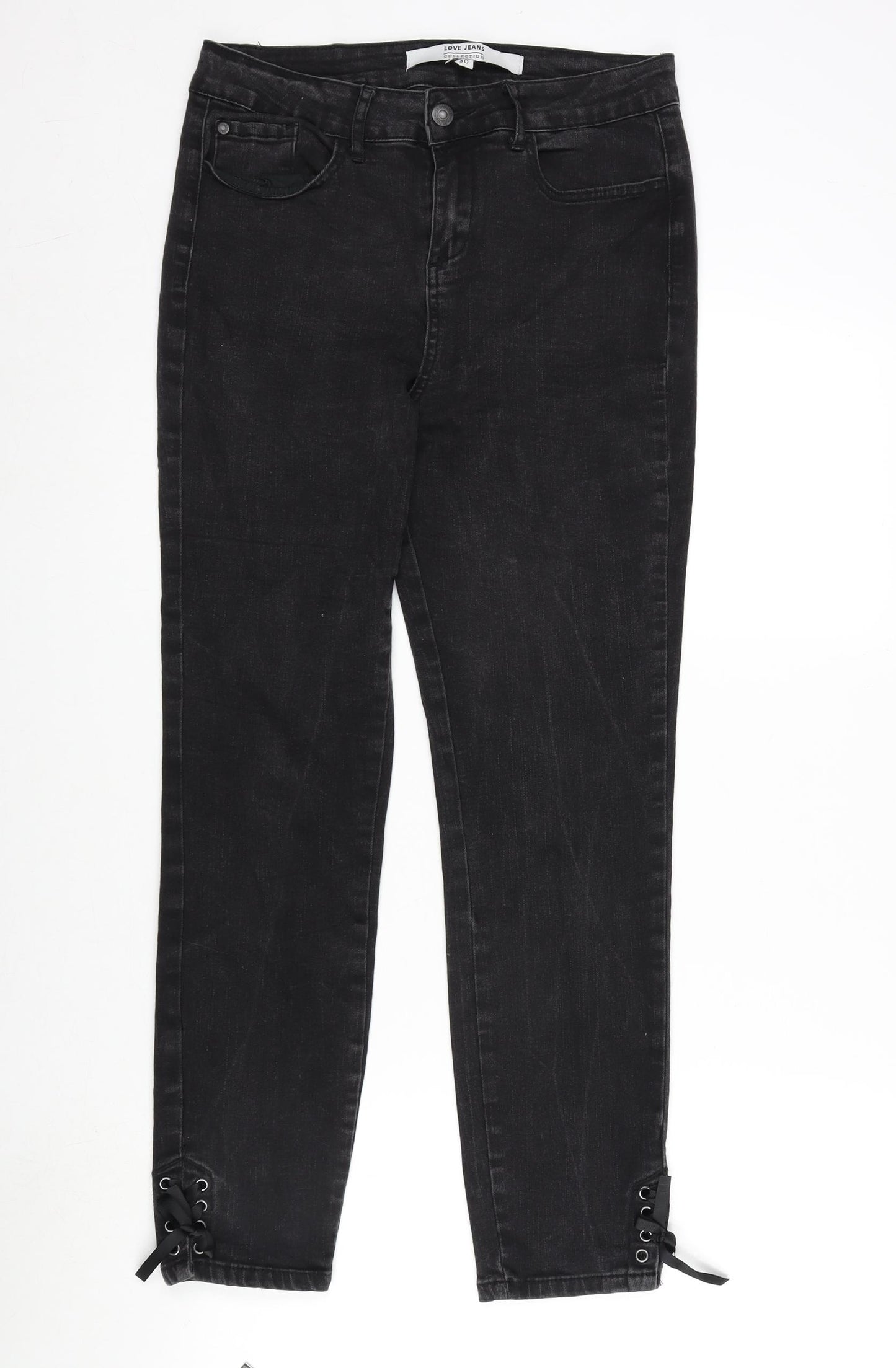 Love Jeans Womens Grey Cotton Blend Straight Jeans Size 30 in L27 in Regular Zip - Lace Up Detail