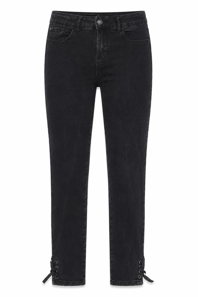 Love Jeans Womens Grey Cotton Blend Straight Jeans Size 30 in L27 in Regular Zip - Lace Up Detail