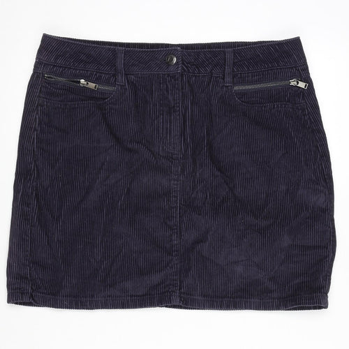 NEXT Womens Blue Cotton A-Line Skirt Size 14 Zip