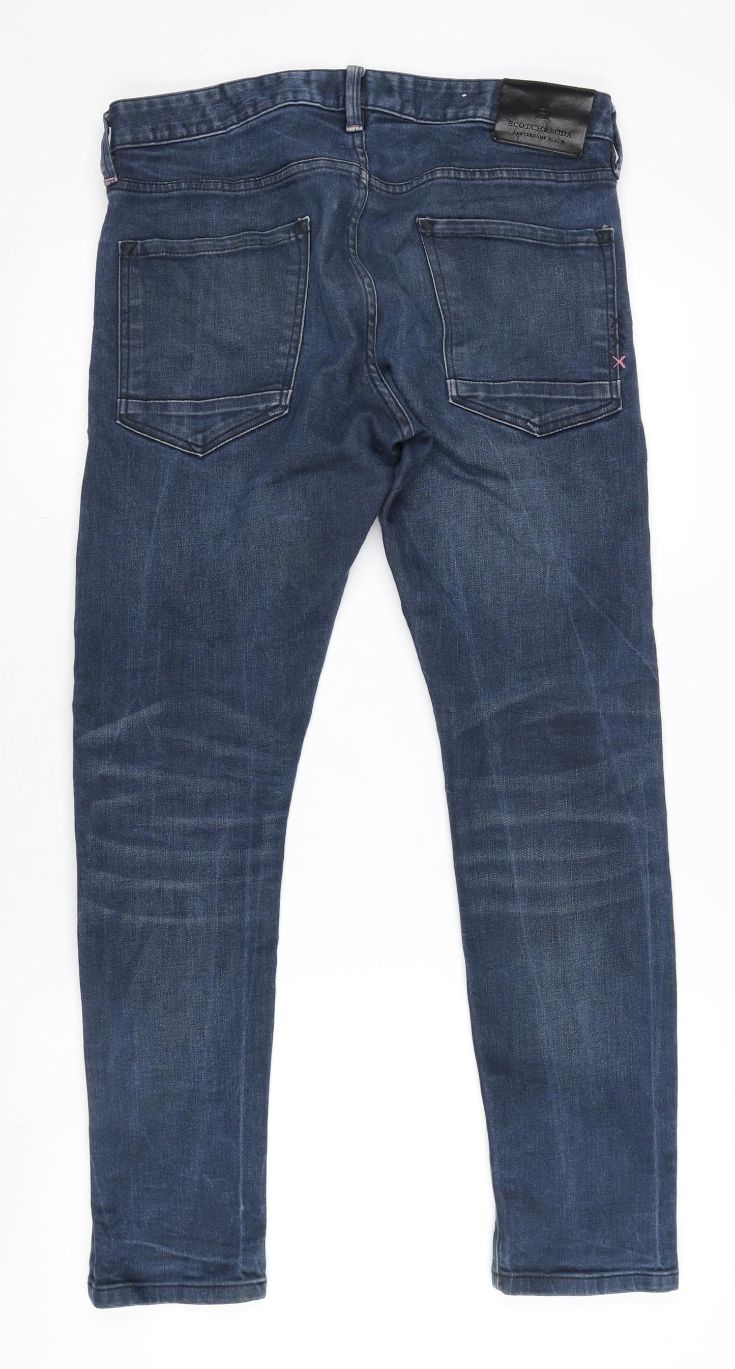Scotch & Soda Mens Blue Cotton Blend Straight Jeans Size 32 in L30 in Regular Button