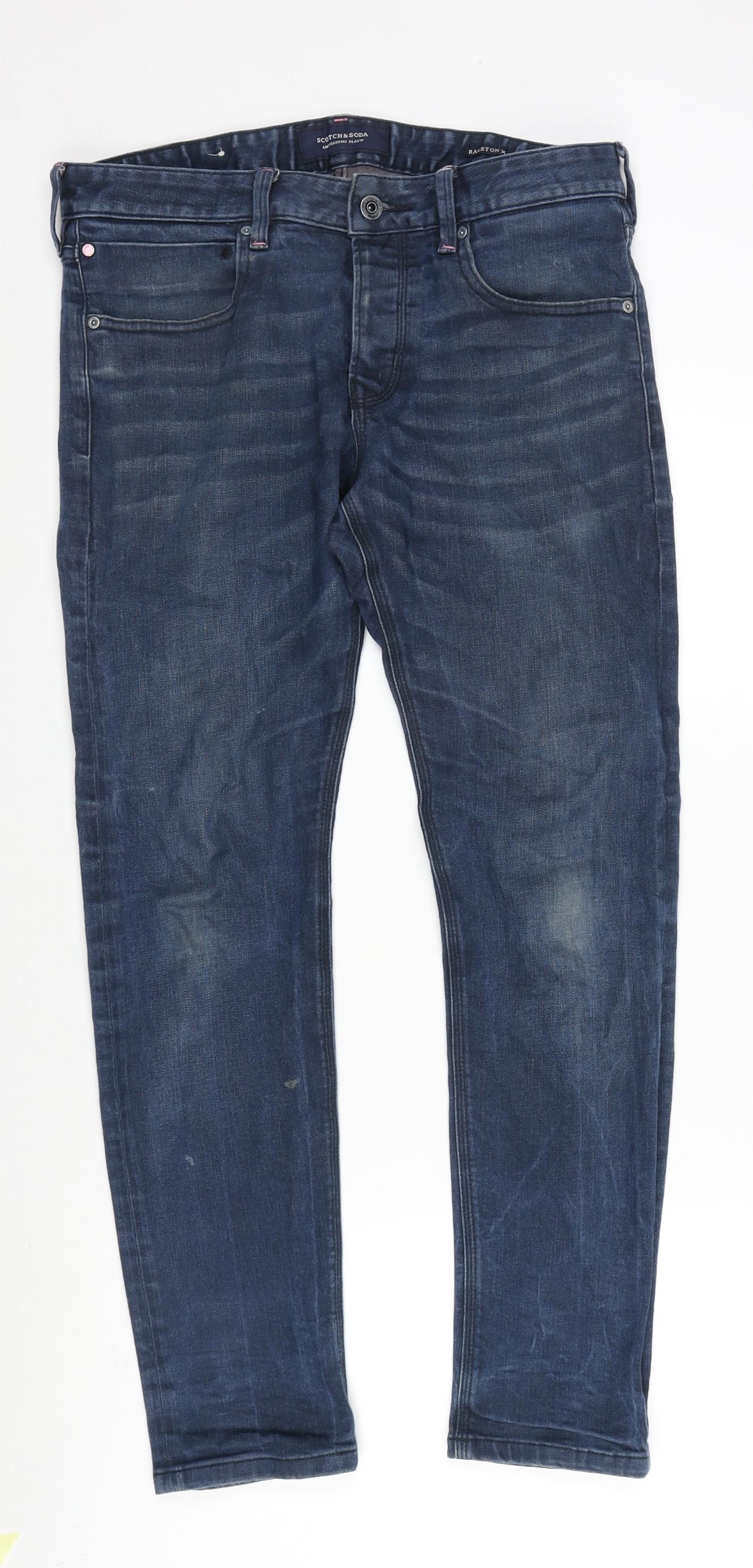 Scotch & Soda Mens Blue Cotton Blend Straight Jeans Size 32 in L30 in Regular Button