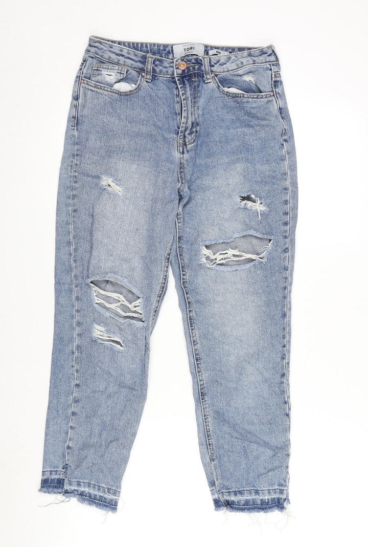 New Look Womens Blue Cotton Cropped Jeans Size 8 L24 in Regular Zip