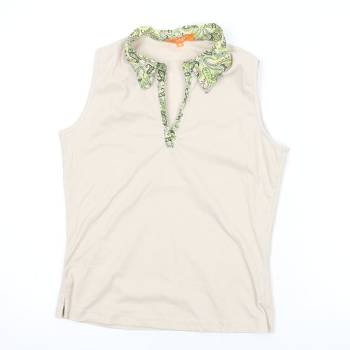 Lady Womens Beige Polyester Basic Tank Size M Collared