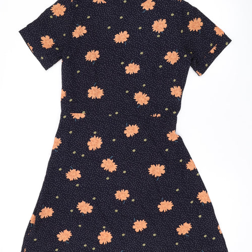 Sweewe Womens Blue Polka Dot Polyester Mini Size M Round Neck Button