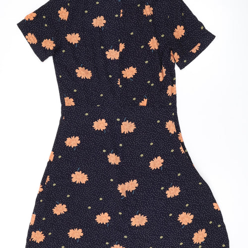 Sweewe Womens Blue Polka Dot Polyester Mini Size M Round Neck Button