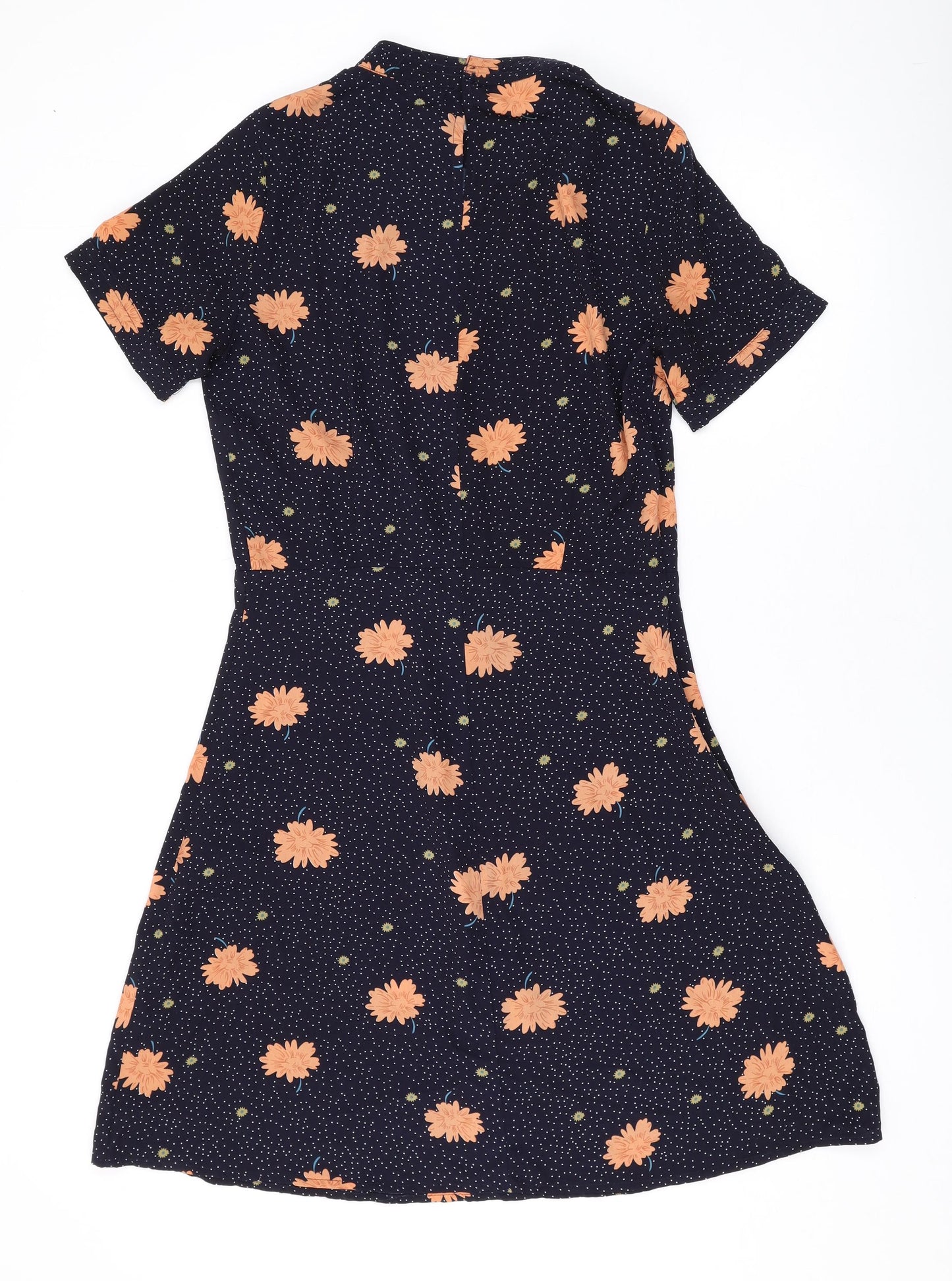 Sweewe Womens Blue Polka Dot Polyester Mini Size M Round Neck Button