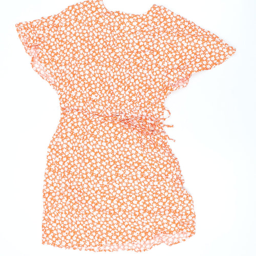 Mango Womens Orange Floral Viscose Mini Size S V-Neck Button