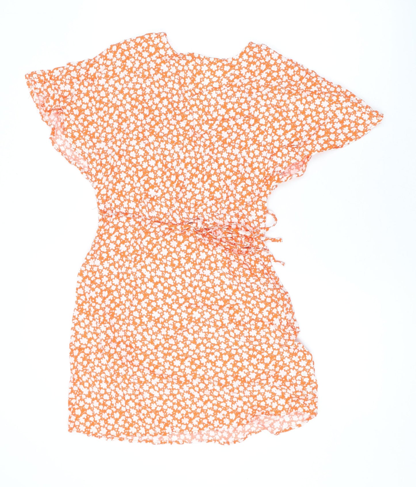 Mango Womens Orange Floral Viscose Mini Size S V-Neck Button
