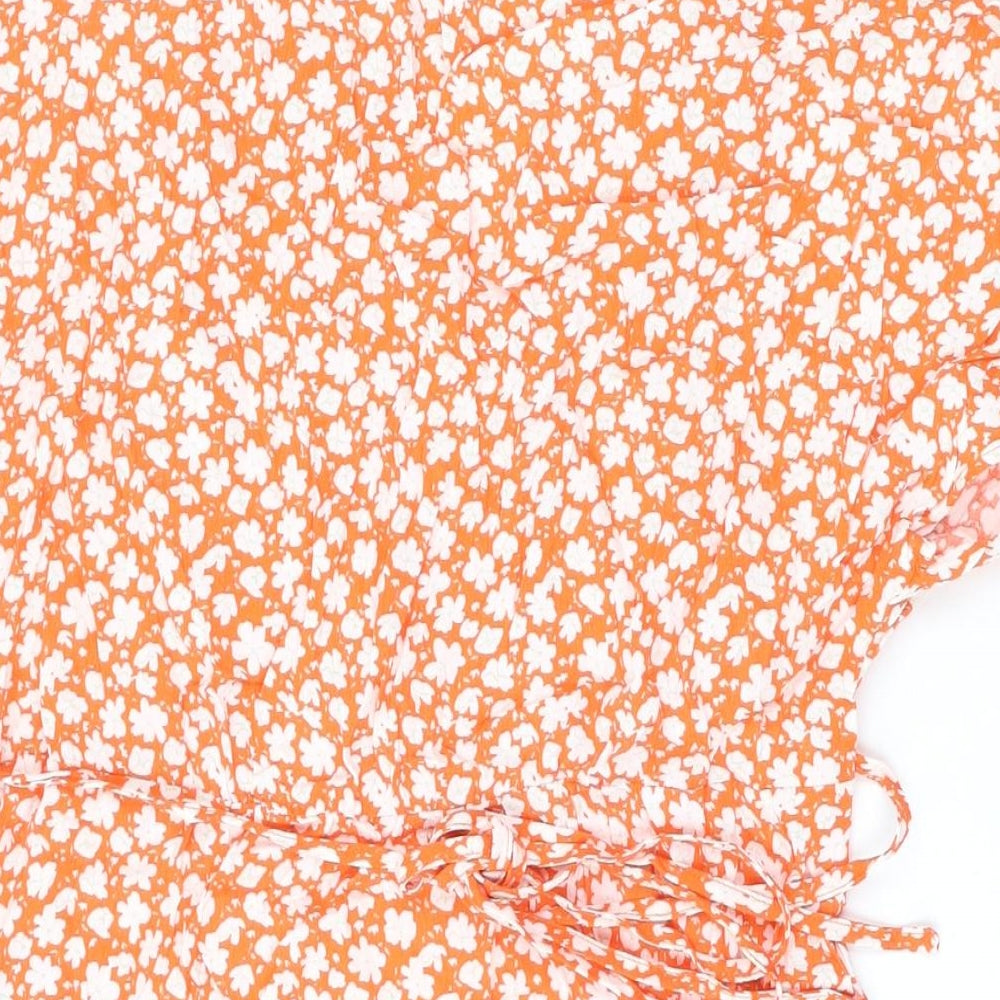 Mango Womens Orange Floral Viscose Mini Size S V-Neck Button