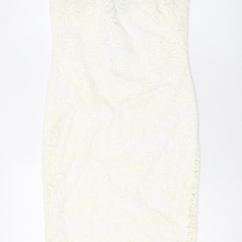 Lustre Womens White Floral Polyester Bodycon Size 10 Halter Pullover