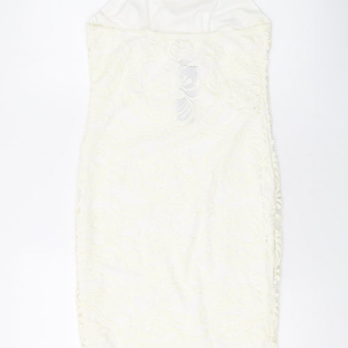 Lustre Womens White Floral Polyester Bodycon Size 10 Halter Pullover