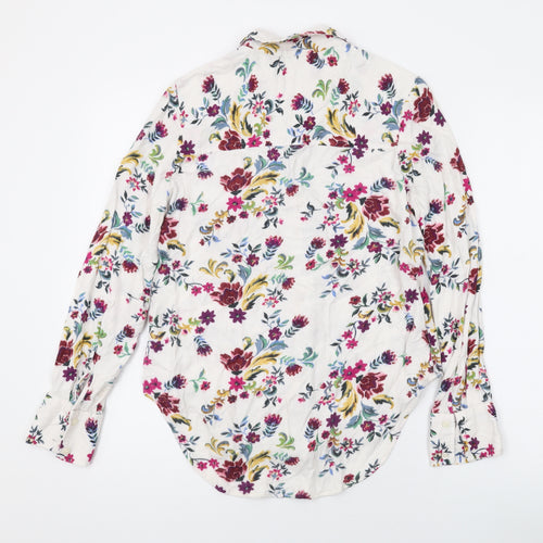Marks and Spencer Womens White Floral Viscose Basic Button-Up Size 8 Collared