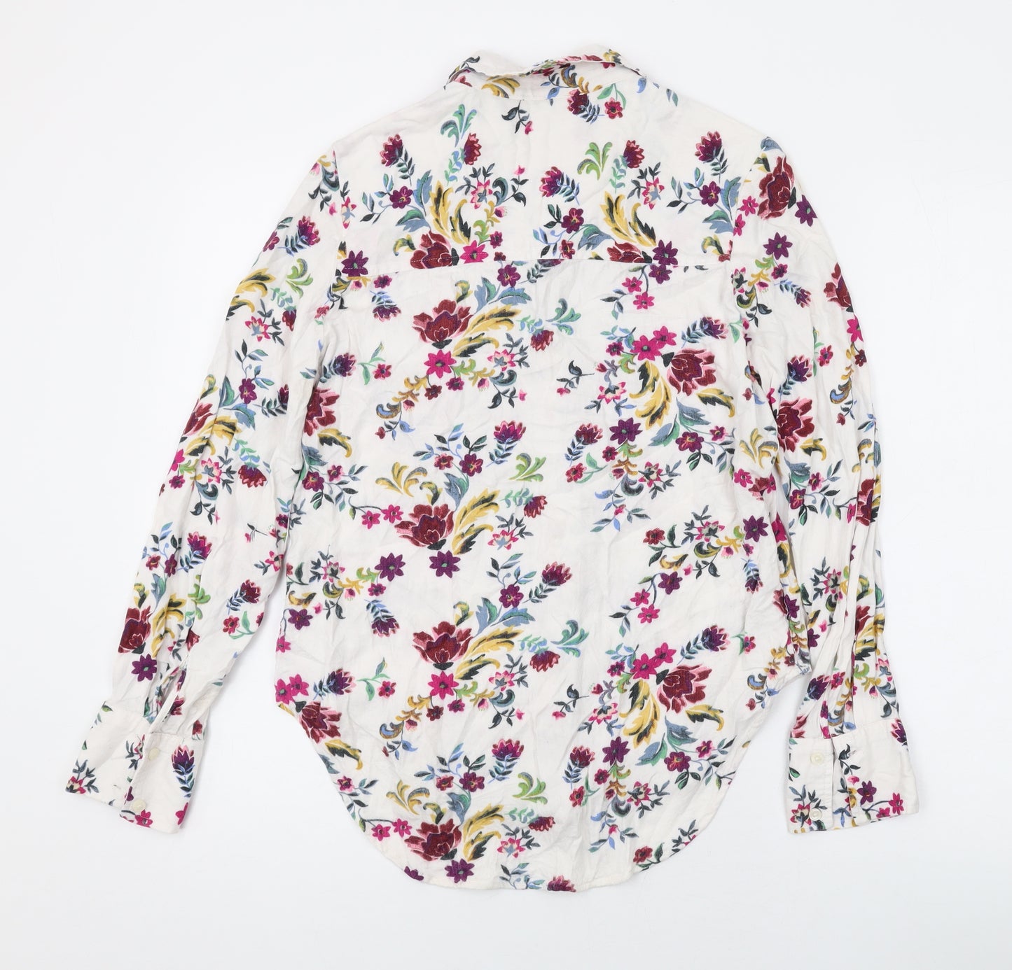 Marks and Spencer Womens White Floral Viscose Basic Button-Up Size 8 Collared