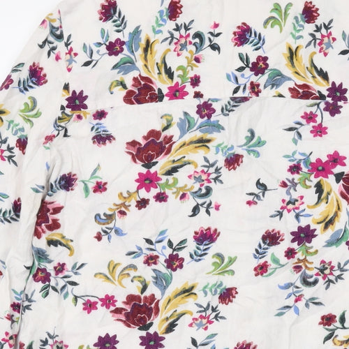 Marks and Spencer Womens White Floral Viscose Basic Button-Up Size 8 Collared