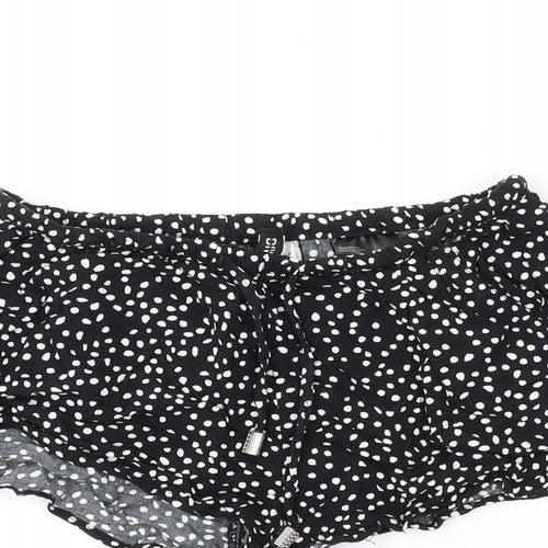 Divided by H&M Womens Black Polka Dot Viscose Basic Shorts Size 8 Regular Drawstring
