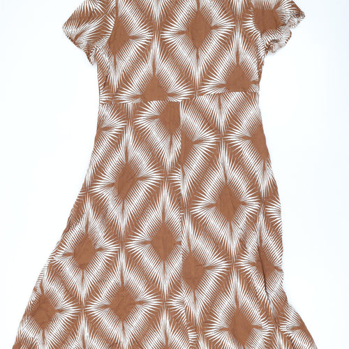 Marks and Spencer Womens Brown Geometric Viscose Maxi Size 14 Collared Button