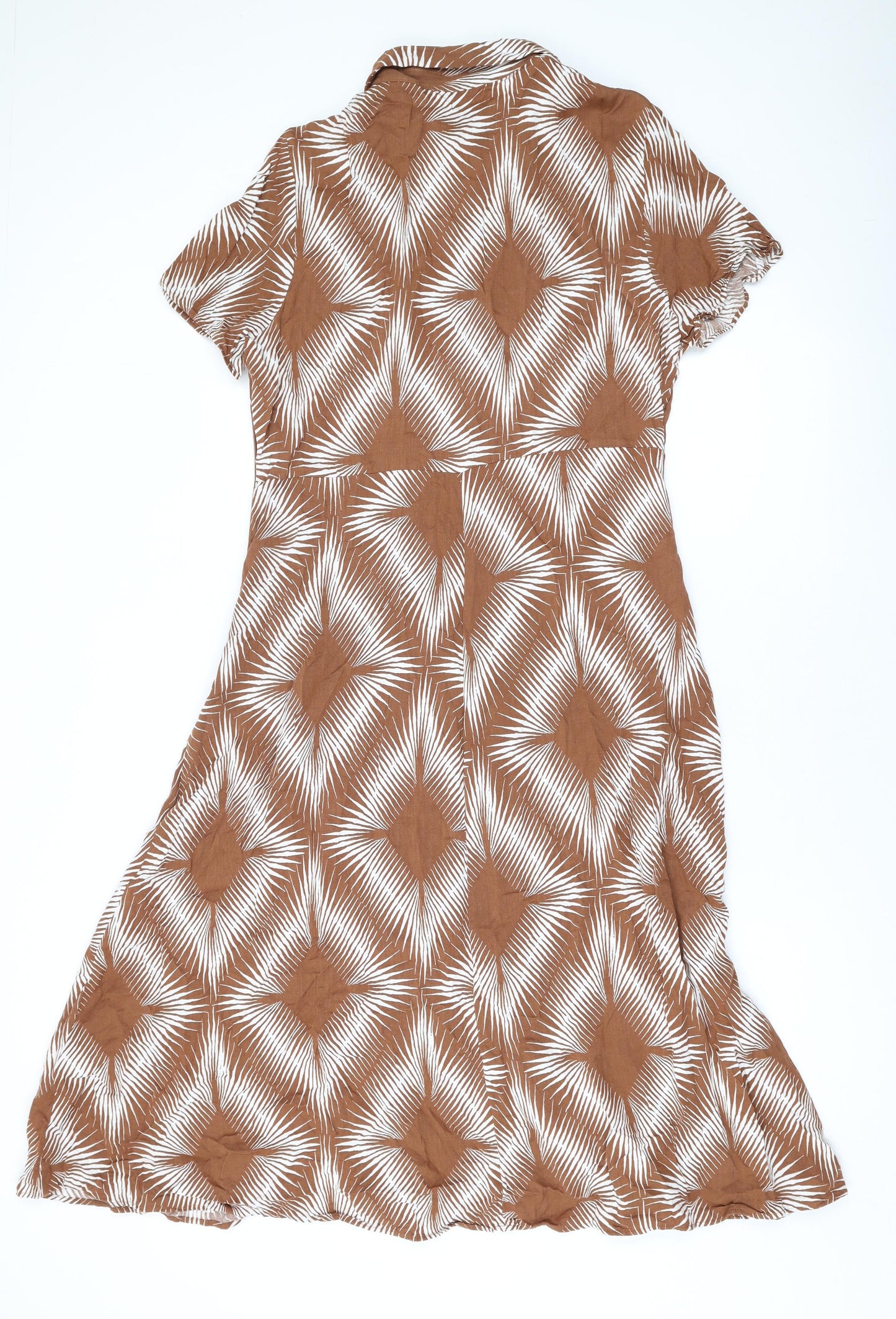 Marks and Spencer Womens Brown Geometric Viscose Maxi Size 14 Collared Button